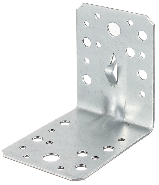 Escuadra de ensamblaje con nervio, Material: Acero crudo, Superficie: acero galvanizado Sendzimir, Profundidad: 90 mm, Altura: 90 mm, Anchura: 65 mm, Espesura del material: 2,00 mm, Número de agujeros: 2 / 10 / 14, Perforación: Ø11 / Ø7,5 / Ø4,5 mm, CutCase