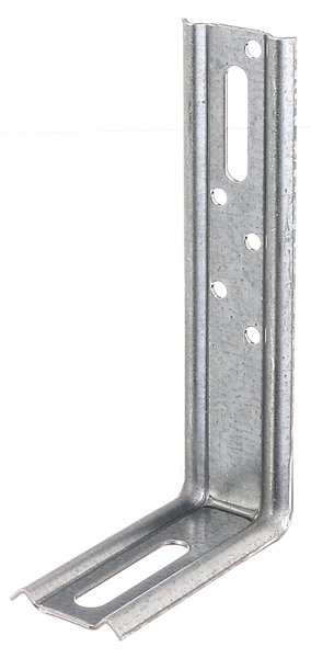 Adjustable angle connector, stamped, 90° angle, Material: raw steel, Surface: sendzimir galvanised, Depth: 130 mm, Height: 70 mm, Width: 30 mm, Material thickness: 1.50 mm, No. of holes: 1 / 1 / 5, Hole: 8 x 40 / 6.5 x 40 / Ø4.5 mm