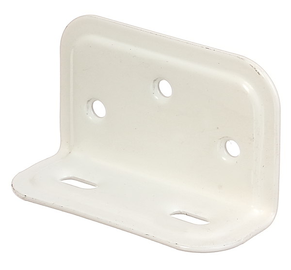 Équerre large Côtés inégaux, Matériau: Acier brut, Finition: phosphatée au zinc, plastifiée blanche, Profondeur: 25 mm, Hauteur: 40 mm, Largeur: 70 mm, Épaisseur: 1,50 mm, Nombre de trous: 3 / 2, Trou: Ø5 / 12 x 5 mm, CutCase
