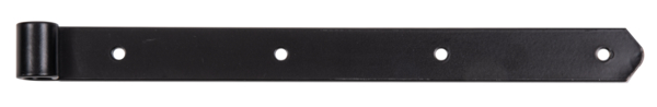 Ladenband, gerade, Abschluss abgerundet, Material: Stahl roh, Oberfläche: galvanisch blau verzinkt, schwarz kunststoffbeschichtet, Länge: 400 mm, Rollen-Ø: 16 mm, Breite: 35 mm, Materialstärke: 4,00 mm, Anzahl Löcher: 4, Loch: Ø8 mm, 15 Jahre Garantie gegen Durchrosten