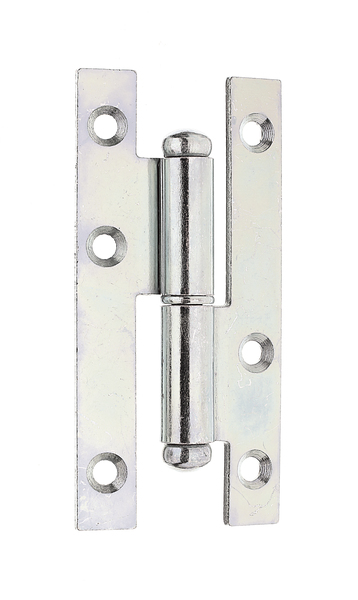 Lift-off hinge, with countersunk screw holes, Material: raw steel, Surface: sendzimir galvanised, left, Length: 94 mm, Width: 45 mm, Material thickness: 2.50 mm, No. of holes: 6, Hole: Ø5 mm