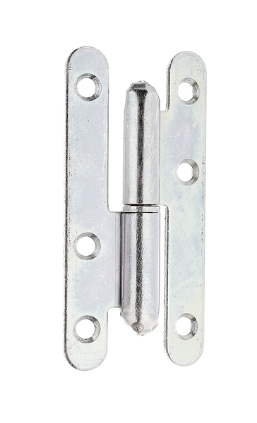 Paumelle universelle Paris, avec trous de vis fraisés, Matériau: Acier brut, Finition: zinguée, droite, Longueur: 95 mm, Largeur: 45 mm, Épaisseur: 2,50 mm, Nombre de trous: 6, Trou: Ø5,5 mm