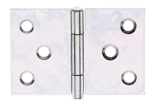 Charnière large, avec goupille en acier inoxydable rivetée, Matériau: Acier brut, Finition: galvanisée Sendzimir, Longueur: 40 mm, Largeur: 58 mm, Version: roulée, Épaisseur: 0,90 mm, Nombre de trous: 6, Trou: Ø4,5 mm