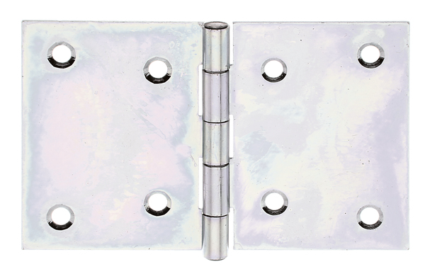 Charnière large, avec goupille en acier inoxydable rivetée, Matériau: Acier brut, Finition: galvanisée Sendzimir, Longueur: 80 mm, Largeur: 120 mm, Version: roulée, Épaisseur: 1,50 mm, Nombre de trous: 8, Trou: Ø6 mm