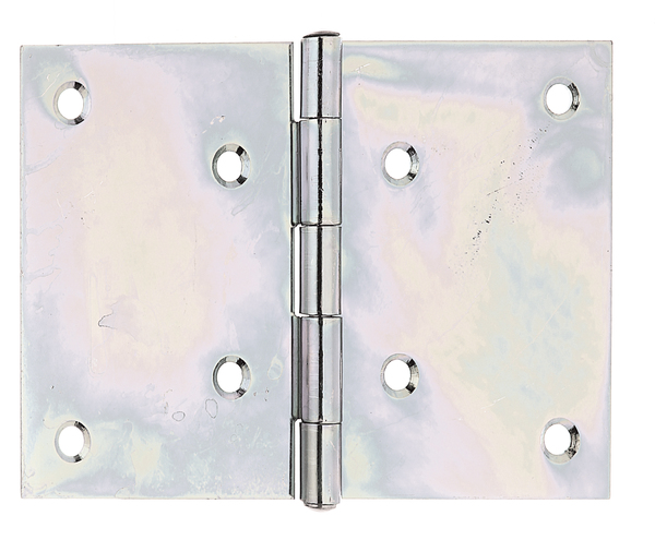 Charnière large, avec goupille en acier inoxydable rivetée, Matériau: Acier brut, Finition: galvanisée Sendzimir, Longueur: 100 mm, Largeur: 150 mm, Version: roulée, Épaisseur: 2,00 mm, Nombre de trous: 8, Trou: Ø6,3 mm