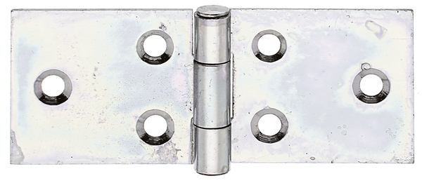 Table hinge, with riveted stainless steel pin, with countersunk screw holes, Material: raw steel, Surface: sendzimir galvanised, Length: 25 mm, Width: 61.2 mm, Type: rolled, Material thickness: 0.90 mm, No. of holes: 6, Hole: Ø3.5 mm