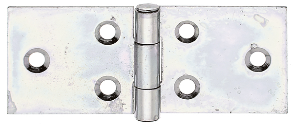 Cerniera per tavolo, con perno in acciaio inox rivettato, con fori per viti incassate, Materiale: acciaio grezzo, superficie: zincata sendzimir, lunghezza: 25 mm, larghezza: 61,2 mm, Modello: rullato, Spessore del materiale: 0,90 mm, Numero di fori: 6, Foro: Ø3,5 mm