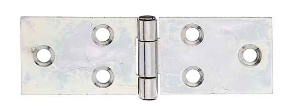 Table hinge, with riveted stainless steel pin, with countersunk screw holes, Material: raw steel, Surface: sendzimir galvanised, Length: 28 mm, Width: 80 mm, Type: rolled, Material thickness: 1.30 mm, No. of holes: 6, Hole: Ø4.5 mm