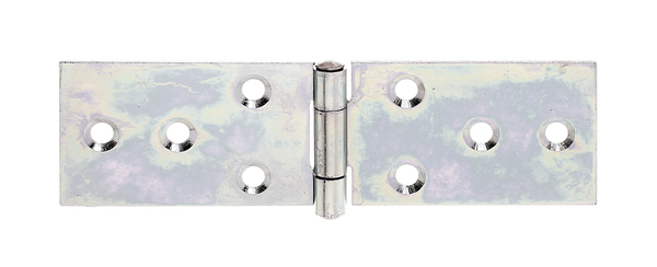 Table hinge, with riveted stainless steel pin, with countersunk screw holes, Material: raw steel, Surface: sendzimir galvanised, Length: 32 mm, Width: 120 mm, Type: rolled, Material thickness: 1.50 mm, No. of holes: 8, Hole: Ø5 mm