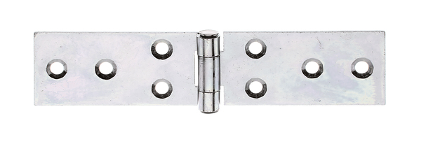 Table hinge, with riveted stainless steel pin, with countersunk screw holes, Material: raw steel, Surface: sendzimir galvanised, Length: 34 mm, Width: 140 mm, Type: rolled, Material thickness: 1.50 mm, No. of holes: 8, Hole: Ø5.2 mm