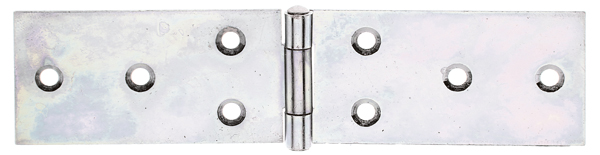 Table hinge, with riveted stainless steel pin, with countersunk screw holes, Material: raw steel, Surface: sendzimir galvanised, Length: 37 mm, Width: 160 mm, Type: rolled, Material thickness: 1.50 mm, No. of holes: 8, Hole: Ø5 mm