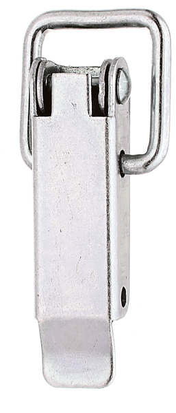 Hasp with latch without lock eye and without closing hook, with countersunk screw holes, Material: raw steel, Surface: galvanised, thick-film passivated, Width: 13 mm, Height: 49 mm, Loop width: 15 mm, No. of holes: 2, Hole: Ø3.7 mm