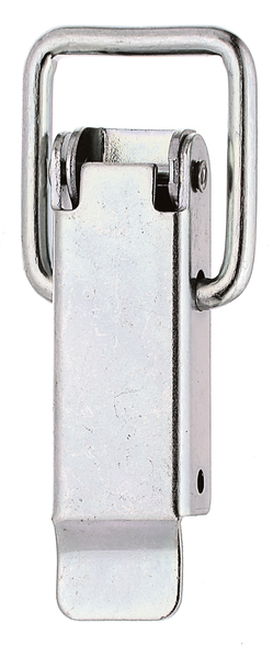 Hasp with latch without lock eye and without closing hook, with countersunk screw holes, Material: raw steel, Surface: galvanised, thick-film passivated, Width: 18 mm, Height: 61 mm, Loop width: 22 mm, No. of holes: 2, Hole: Ø4 mm