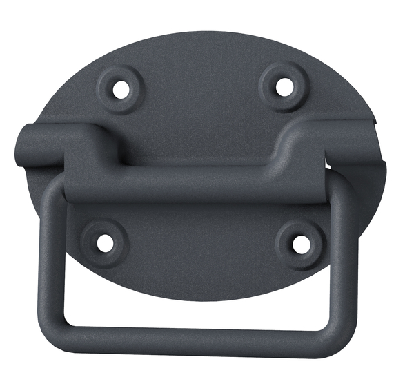 Ovado Box handle, Material: steel, Surface: galvanised, graphite grey powder-coated, Plate width: 110 mm, Plate height: 80 mm, Depth: 12 mm, Material thickness: 1.20 mm, No. of holes: 4, Hole: Ø5 mm