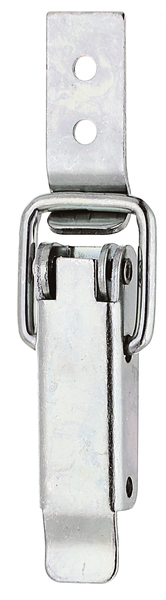 Chiusura a leva per casse senza anello di serratura, con gancio di chiusura piegato a gomito, con fori per viti incassate, Materiale: acciaio grezzo, superficie: galvanizzata, passivata a strato spesso, Contenuto per U.I.: 1 Pz., larghezza: 13 mm, altezza: 49 mm, 15 mm, Numero di fori: 2, Foro: Ø3,7 mm, Con imballo self-service