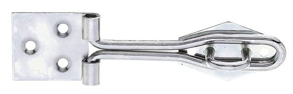 Hasp with staple, made of rolled wire, with countersunk screw holes, Material: raw steel, Surface: galvanised, thick-film passivated, Length of top latch: 120 mm, Width of screw-on plate: 31.5 mm, Length of screw-on plate: 35 mm, Distance centre of screw-on plate roller - centre of eye plate: 67 mm, Length of eye plate: 43 mm, No. of holes: 3 / 2, Hole: Ø4.4 / Ø3.6 mm