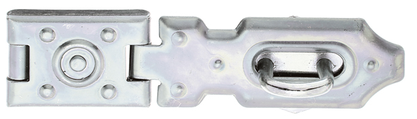 Sicherheits-Überfalle, geprägt, mit verdeckten Schraublöchern, Material: Stahl roh, Oberfläche: galvanisch verzinkt, Dickschichtschutz, Länge Überfalle: 70 mm, Breite: 26 mm, Länge Anschraubplatte: 35 mm, Abstand Mitte Langloch - Mitte Stift: 42 mm, Anzahl Löcher: 1 / 4 / 2, Loch: 7 x 23,5 / Ø3 / Ø4 mm