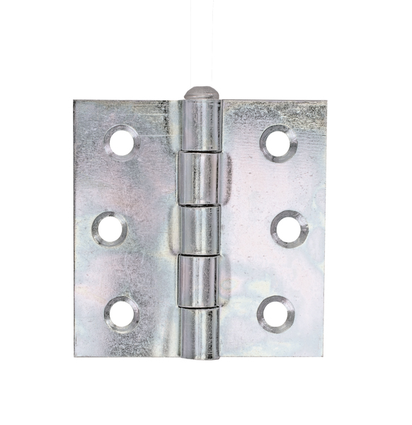 Bisagra cuadrada, con pasador de acero inoxidable no remachado, con agujeros para atornillar avellanados, Material: Acero crudo, Superficie: acero galvanizado Sendzimir, Longitud: 63 mm, Anchura: 63 mm, Versión: enrollado, Espesura del material: 2,00 mm, Número de agujeros: 6, Perforación: Ø5,8 mm