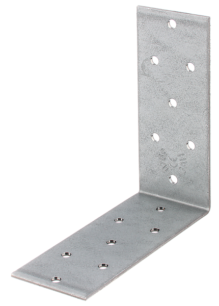 Angle bracket, Material: raw steel, Surface: sendzimir galvanised, with CE marking in accordance with ETA-08/0165, Depth: 100 mm, Height: 100 mm, Width: 40 mm, Material thickness: 2.00 mm, No. of holes: 14, Hole: Ø5 mm, CutCase
