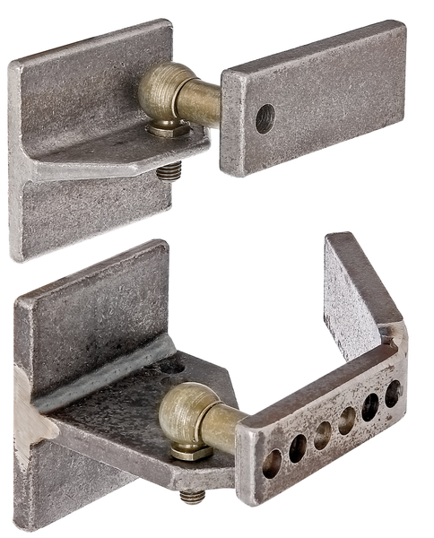 Gozne regulador de pendiente para pórtico metálico, ideal para terrenos irregulares, Material: Herrajes: Acero crudo, Superficie: Articulación esférica angular y material de fijación: galvanizado, para soldar