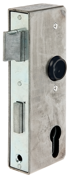 Lock case with galvanised lock, with countersunk screw holes, backset 40 mm, Material: case: raw steel, lock: raw steel, Surface: lock: galvanised, Height: 170 mm, Width: 60 mm, Size back set: 40 mm, Distance: 72 mm, Wide strike plate holder: 30 mm, Strike plate width: 24 mm, Strike plate height: 166 mm, Socket: 8 x 8 mm