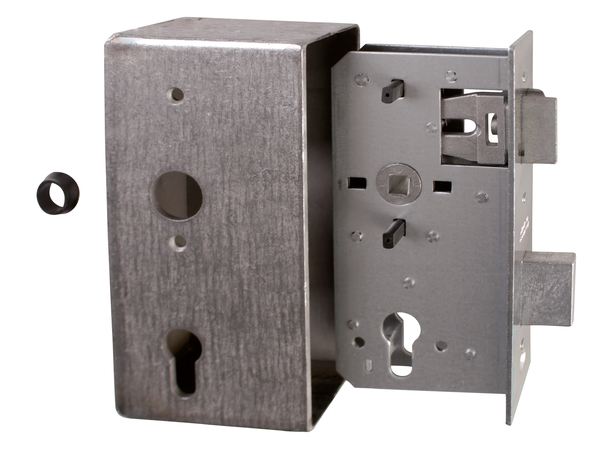 Lock case with galvanised lock, with countersunk screw holes, backset 55 mm, Material: case: raw steel, lock: raw steel, Surface: lock: galvanised, Height: 185 mm, Width: 90 mm, Size back set: 55 mm, Distance: 72 mm, Width: 40 mm, Strike plate width: 33 mm, Strike plate height: 180 mm, Socket: 8.8 x 8.8 mm