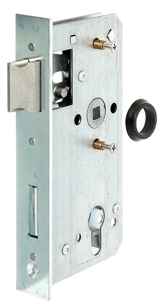 Replacement lock, backset 55 mm, Material: raw steel, Surface: galvanised, Height: 167 mm, Depth: 85 mm, Size back set: 55 mm, Distance: 72 mm, Strike plate width: 24 mm, Strike plate height: 180 mm