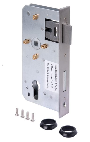 Replacement lock, backset 55 mm, Material: raw steel, Surface: galvanised, Height: 167 mm, Depth: 85 mm, Size back set: 55 mm, Distance: 72 mm, Strike plate width: 28.5 mm, Strike plate height: 180 mm
