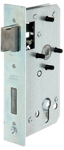 Replacement lock, backset 55 mm, Material: raw steel, Surface: galvanised, Height: 167 mm, Depth: 85 mm, Size back set: 55 mm, Distance: 72 mm, Strike plate width: 33 mm, Strike plate height: 180 mm