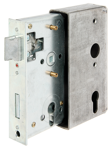 Lock case with galvanised lock, with countersunk screw holes, backset 60 mm, Material: case: raw steel, lock: raw steel, Surface: lock: galvanised, Height: 172 mm, Width: 94 mm, Size back set: 60 mm, Distance: 72 mm, Width: 40 mm, Strike plate width: 33 mm, Strike plate height: 167 mm, Socket: 8 x 8 mm