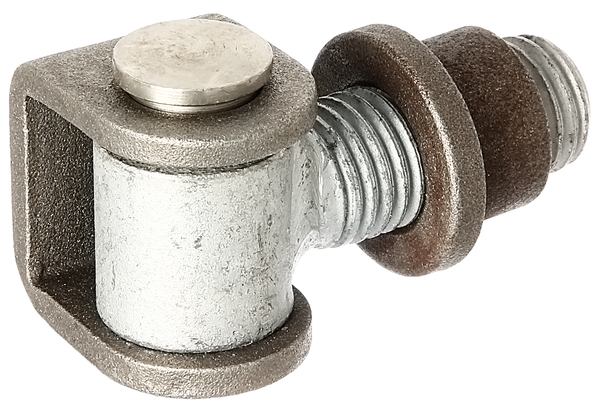 Pernio de pórtico atornillable en forma de U y tuerca para soldar, Material: Estribo en U y tuerca para soldar: Acero crudo, perno de unión y anillo de seguridad: acero inoxidable, Longitud: 72 mm, Longitud de la rosca: 50 mm, Altura del estribo: 44 mm, Anchura del estribo: 35 mm, Ø del rodillo: 30 mm, Ø exterior tuerca para soldar: 30 mm, ajustable en: 15 mm, Roscado: M24