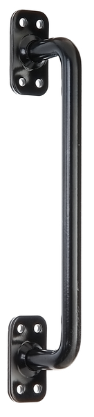 Gate handle, Material: steel, Surface: black powder-coated, Total length: 275 mm, Plate width: 32 mm, Plate height: 60 mm, Type: straight, No. of holes: 8, Hole: Ø6 mm, CutCase