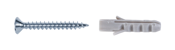 Schrauben- und Dübel-Set, zur Befestigung von Teppichprofilen und Treppenkantenprofilen, Material: Stahl roh, Oberfläche: verzinkt, Inhalt pro PE: 10 St., Länge: 25 mm, Durchmesser: 3 mm, SB-verpackt