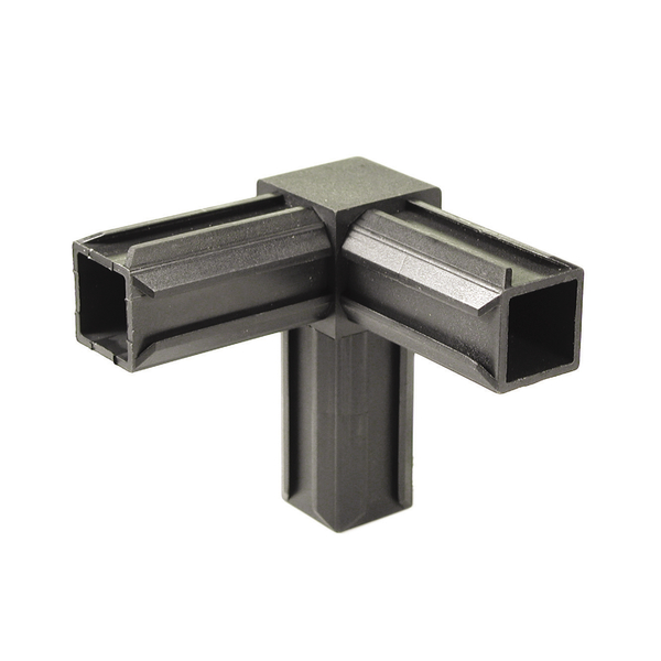 XD-Rohrverbinder 90° plus ein rechtwinkeliger Abgang, Material: Polyamid 6, Farbe: schwarz, für Rohr: 20 x 20 x 1,5 mm