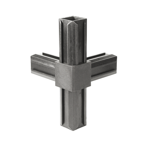 XD-Rohrverbinder T-Stück plus ein rechtwinkeliger Abgang, Material: Polyamid 6, Farbe: schwarz, für Rohr: 20 x 20 x 1,5 mm