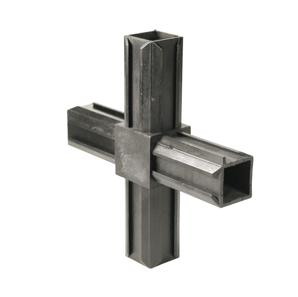 Unión para tubos XD, pieza en forma de cruz, Material: Poliamida 6, color: negro, Para tubo: 20 x 20 x 1,5 mm