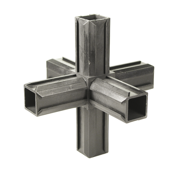 XD tube connector cross piece with two additional right-angled outlet, Material: polyamide 6, colour: black, For tube: 20 x 20 x 1.5 mm