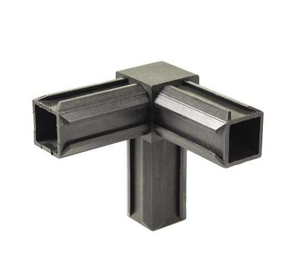 XD-Rohrverbinder 90° plus ein rechtwinkeliger Abgang, Material: Polyamid 6, Farbe: schwarz, für Rohr: 30 x 30 x 2,0 mm