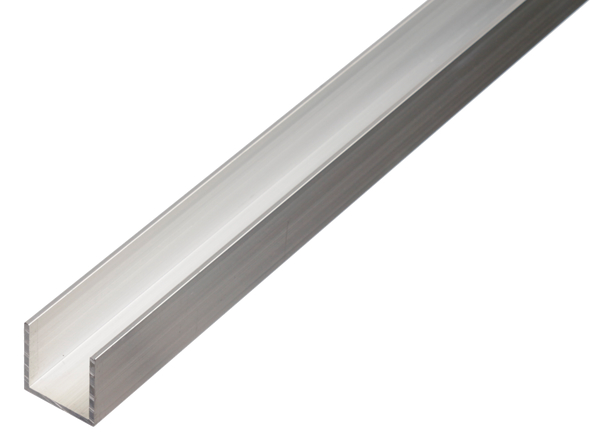 BA-Profile, U shape, Material: Aluminium, Surface: untreated, Width: 10 mm, Height: 15 mm, Material thickness: 1.5 mm, Clear width: 7 mm, Length: 2600 mm