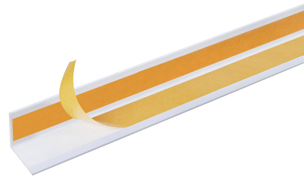 Cornière autoadhésive, Matériau: PVC, couleur : blanc, Largeur: 10 mm, Hauteur: 10 mm, Épaisseur du matériau: 1 mm, Version: côtés égaux, autoadhésive, Longueur: 2600 mm