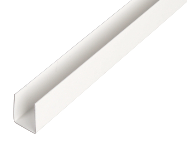 Profilo ad U, Materiale: PVC-U, colore bianco, larghezza: 14 mm, altezza: 10 mm, Spessore del materiale: 1 mm, larghezza netta: 12 mm, Lunghezza: 2600 mm