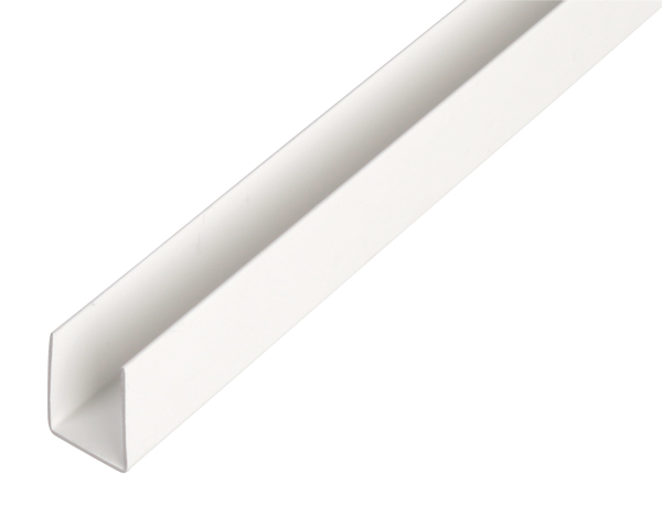 Perfil en U, Material: PVC-U, color: blanco, Anchura: 21 mm, Altura: 10 mm, Espesura del material: 1 mm, Anchura de apertura: 19 mm, Longitud: 2600 mm
