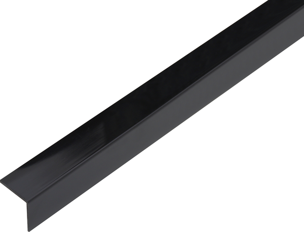 Winkelprofil, selbstklebend, Material: PVC-U, Farbe: schwarz glänzend, Breite: 20 mm, Höhe: 20 mm, Materialstärke: 1,5 mm, Ausführung: gleichschenklig, selbstklebend, Länge: 1000 mm