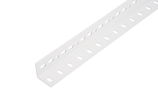 Conceptor® Winkelprofil, gelocht, Material: Stahl roh, Oberfläche: sendzimirverzinkt, weiß kunststoffbeschichtet RAL 9016, Breite: 35 mm, Höhe: 35 mm, Materialstärke: 1,5 mm, Ausführung: gleichschenklig, Länge: 1000 mm