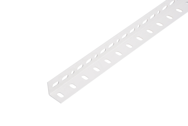 Conceptor® Angle profile, perforated, Material: raw steel, Surface: sendzimir galvanised, white powder-coated RAL 9016, Width: 25 mm, Height: 25 mm, Material thickness: 1.2 mm, Type: equal sided, Length: 1000 mm