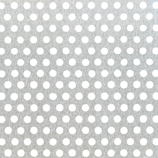 Chapa perforada: perforación de forma circular, Material: Aluminio, Superficie: natural, Longitud: 500 mm, Amplio: 250 mm, Distancia de centro a centro del agujero: 15 mm, Espesura del material: 1,50 mm