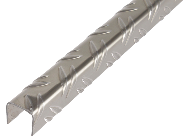 U-Profil, Riffel-Prägung, Material: Aluminium, Oberfläche: blank, Breite: 23,5 mm, Höhe: 23,5 mm, Materialstärke: 1,5 mm, Länge: 2000 mm