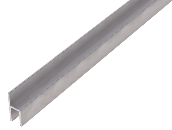 Profil H, materiał: aluminium, powierzchnia: anodowana srebrna, Szerokość: 26 mm, Wysokość: 11 mm, Grubość materiału: 1,5 mm, Szerokość światła: 8 mm, Długość: 1000 mm