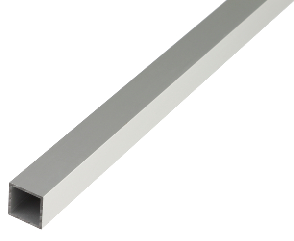 Tubo quadro, Materiale: alluminio, superficie: anodizzata argento, larghezza: 50 mm, altezza: 50 mm, Spessore del materiale: 2 mm, Lunghezza: 1000 mm
