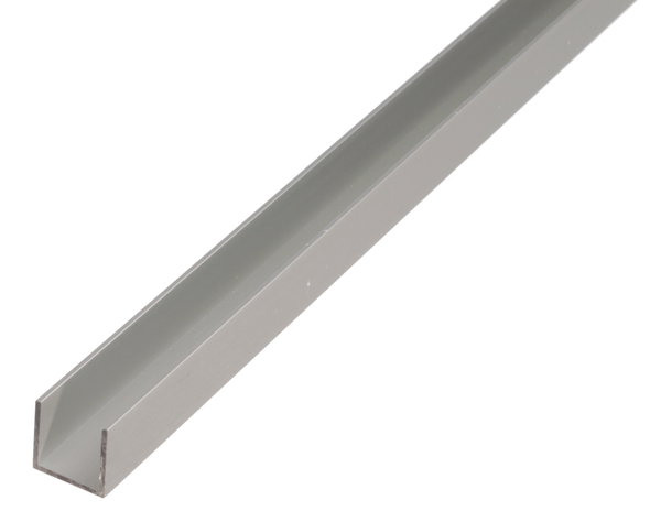 U-Profil, Material: Aluminium, Oberfläche: silberfarbig eloxiert, Breite: 20 mm, Höhe: 8 mm, Materialstärke: 1 mm, lichte Breite: 18 mm, Länge: 2000 mm